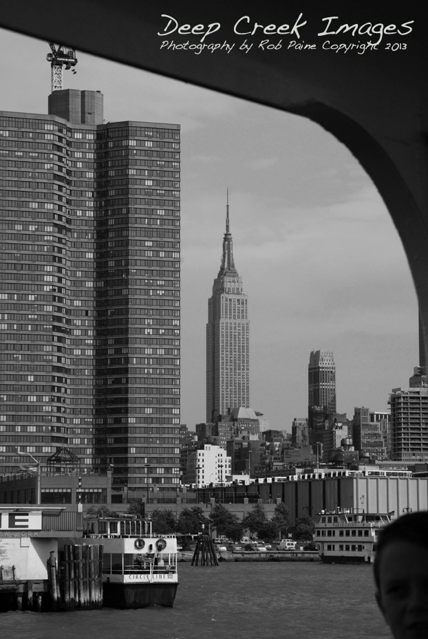The Empire State Building as framed from a Circle Cruise Line boat.