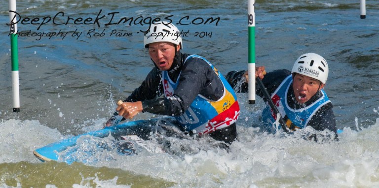 Japan's Shota Sasaki and Tsubasa Sasaki compete in the men's C2 competition at Deep Creek 2014,  Sept 19, 2014